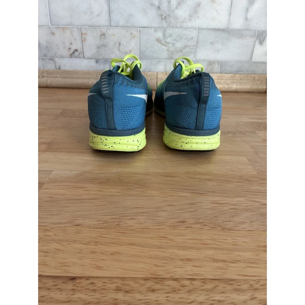 Nike Flyknit Lunar1+ Mens Size 12 Blue Neon Yellow Running‎ Shoes 620465-714